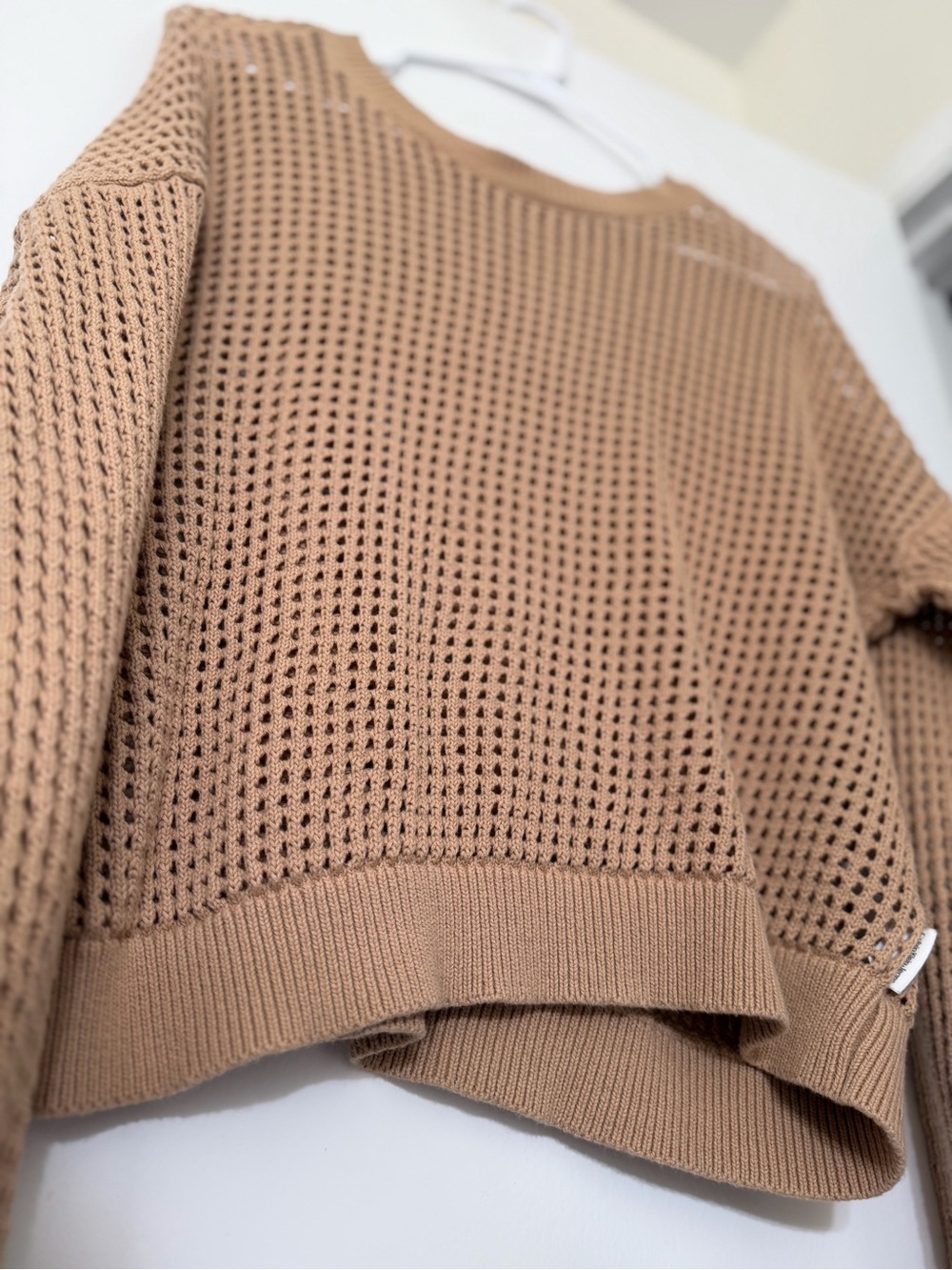 Calvin Klein Jeans Brand Open-Knit Lightweight Crewneck Sweater - Camel - Picture 3 of 3